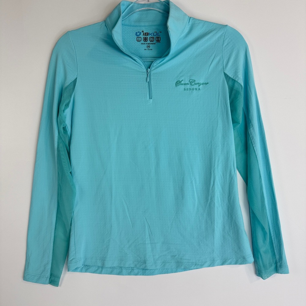 IBKÜL Pullover Women XS Aqua Blue 1/4 Zip Seven Canyons Sedona Mesh UPF 50+
